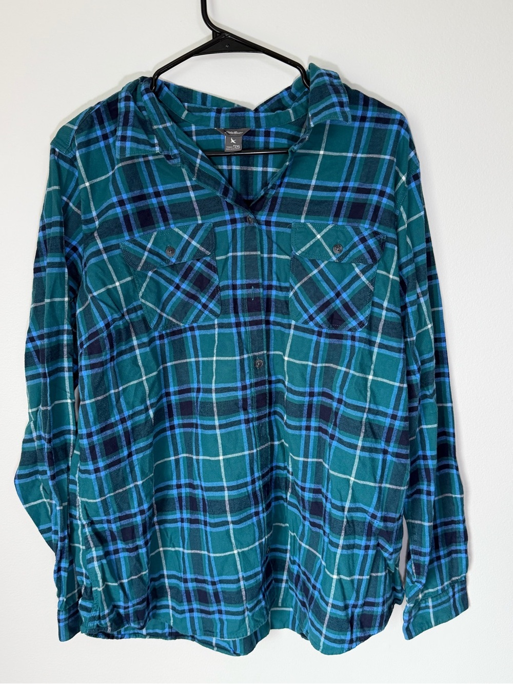 Eddie Bauer Teal and Navy Plaid Button-Up Shirt